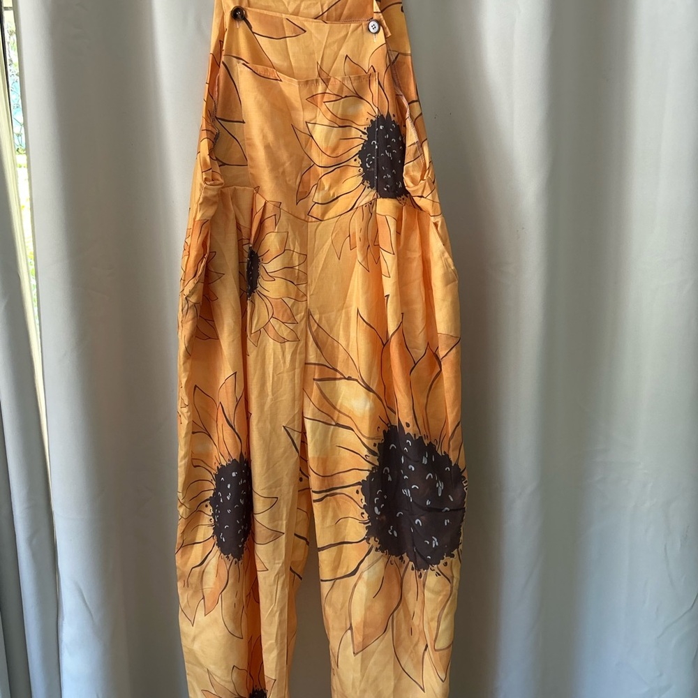 Sunflower Print Jumpsuit: size L/XL